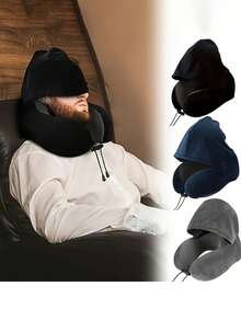 Adjustable Neck Pillow, Outdoor Travel Car Pillow, Detachable Hood U-Shaped Pillow, Adjustable Hooded U-Shaped Neck Pillow | Made Of Polyester Fiber, Handwashable, Multiple Colors Available, Suitable For Car Travel And Outdoor Use, Comfortable And Supportive For Neck - Multicolor - View 2