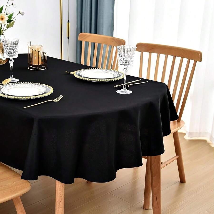 [Free Shipping]Oval Tablecloth 60x102 Inch Polyester Fabric Table Cloth Solid Black Heavy Duty Table Cover Washable For Dinning Kitchen Home Party - Black102inchx60inchOval - View 1