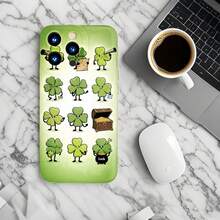 1PC Phone Case ,  Four Leaf Clover Pattern , Stylish Phone Case, Phone Decoration, All-around Lens Protection, Creative Small Gift, Funny Gift for Boys and Girls - Negro - Ver 6