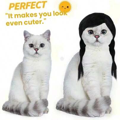 1件装宠物假发，辫子和发髻造型，可爱动物设计装饰假发，配有可调节松紧带，适合小型宠物 - 让您的宠物更加可爱