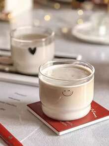1pc Milk Cup Ins Style Heat-Resistant Glass Cup, Cute Coffee Cup, Heart-Shaped Cup, Minimalist Breakfast Cup, Water Cup - Clear - View 2