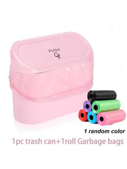 1 Set Car Trash Can With Lid, Side Hanging Garbage Bin With Trash Bag (1 Random Color Trash Bag Included), Cute & Practical Car Garbage Can