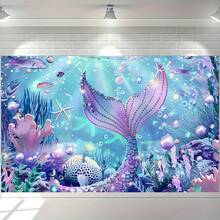 2D 平面，海底世界横幅背景，海星，珊瑚，贝壳装饰，影棚拍摄道具，室内外庭院装饰横幅，夏季和秋季摄影派对用品装饰，各种季节的生日礼物，多种款式可供选择，多种尺寸可供选择。