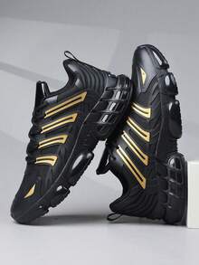 时尚休闲男鞋，经典时尚男士运动鞋系带跑步鞋，个性化男士运动鞋街头休闲鞋 - 黑色 - 查看 1