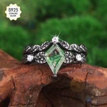 2pcs 925 Sterling Silver Ring Set, Inlaid With 7*10mm/3ct Aqua Agate, Accented With 3pcs D Color VVS1 Clarity Moissanite, Luxury Vintage Couple Rings, Suitable For Wedding, Engagement, Anniversary, Valentine's Day Gift