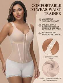 ZGQNBelle Waist Trainer Bodysuit Shapewear For Women Tummy Control  Back Smoothing Body Shaper Adjustable Straps FUPA Control Workout Girdle Postpartum Revenge Body Shapewear - 杏色 - 查看 5