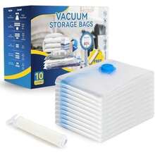 10 bolsas de sellado aspiradora con bomba de mano, bolsas de almacenamiento aspiradora, bolsas de ahorro de espacio para edredón, mantas, ropa de cama, almohadas, ropa de cama(Paquete de 10 unidades) - 50*60 - Ver 1
