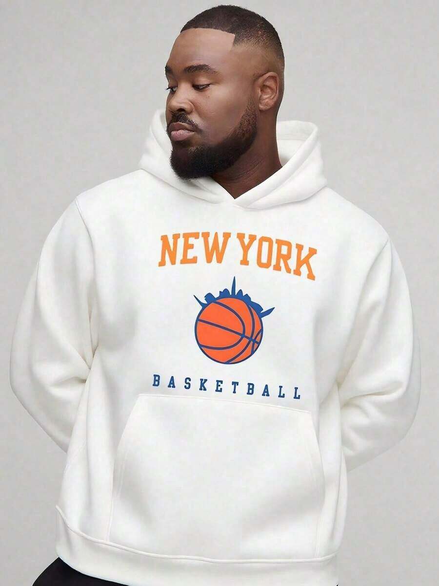 Men's Hooded Sweatshirt, New York Basketball Theme, _NEW YORK BASKETBALL_ Slogan + Basketball, New York Skyline Pattern, Printed Sweatshirt, Comfortable And Soft, Unisex Hoodie, Great Choice For Gift,Fall Hoodies,Men's Fall Clothes,Street Wear,Halloween,Mens Hoodies,Y2k Clothes,Jesus Hoodie,Thanksgiving Day,Nightmare Before Christmas,Christmas - 白色 - 查看 1