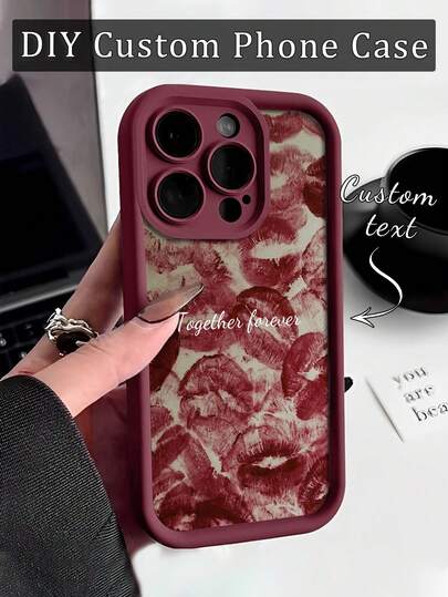 1 pieza Funda de teléfono personalizada con texto, funda de silicona con patrón de beso de labios rojos, borde grueso y cobertura completa, protección antichoque y protección de lente para teléfonos y Apple 17/17Pro/17ProMax/17Air/16/16Pro/16ProMax/16Plus/15/15Plus/15Pro/15ProMax/14/14Plus/14Pro/14ProMax/13/13Pro/13ProMax/12/11, cubierta de protección premium