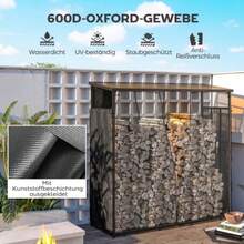 Set Of 2 Firewood Rack Covers, 148 X 62 Cm, Waterproof 600D Oxford Fabric, UV Protection, Firewood Storage Cover, For Firewood Racks Measuring 62-66W X 185H Cm, Black