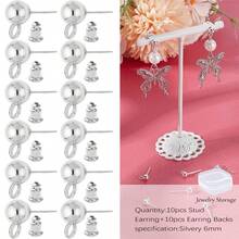 KMEOSCH 10套（10个耳钉+10个耳钉背扣）球形耳钉带环 4毫米 5毫米 6毫米 圆球耳钉，蝴蝶耳钉背扣，DIY耳环配件