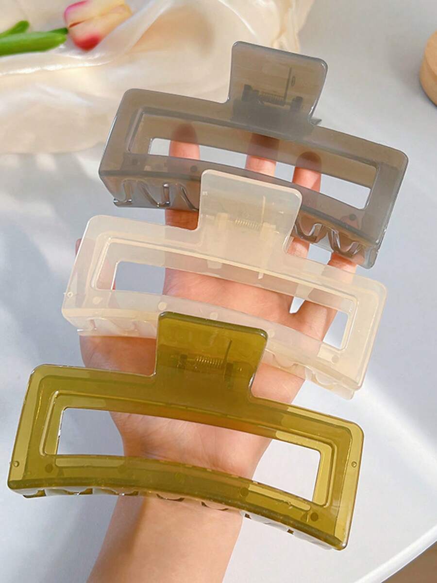 1-3pcs Rectangular Hair Clips, Dopamine Claw Hair Clips, Hair Clips, Hair Claws, Hair Catching Clips, School Supplies, Women's Holiday Outfit Hair Accessories For Autumn/Winter Elegant Claw Clip - Multicolor - View 1