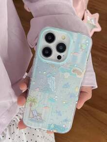 Ốp lưng cao cấp Niche Senior Feeling Blue Ocean Beach Jellyfish Starfish Following from Dream, Lovely Advanced Sense of Fashion and Personalized Drop Protection Shell, tương thích với iPhone 17 / 17 Pro Max, 16 Pro Max / 15 Pro / 14, 13/12/11. Thích hợp làm quà Giáng sinh cho người thân/bạn bè/chị em gái/bạn gái. - Màu xanh nhạt - Xem 2
