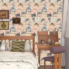 1卷可爱猫咪动物壁纸，精致室内装饰膜，适用于客厅、卧室等各种房间墙面装饰，家居墙面翻新壁纸，易于安装，手工工艺膜 - 彩色 - 查看 4