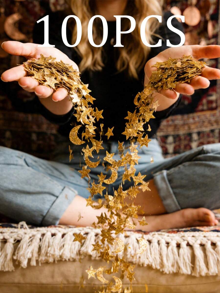 闪亮星月纸屑 - 闪光纸和箔纸的组合，梦幻的月亮和星星设计，适合餐桌装饰、派对装饰、家居装饰、房间装饰，是节日、生日、婚礼、斋月、开斋节、纪念日、假日、周年纪念日、圣诞节、新年和所有庆祝活动的理想之选。 - 彩色 - 查看 1