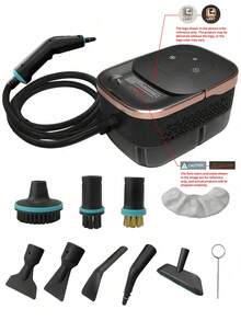 1250毫升高温高压蒸汽清洁器，配备10种配件和多级调节功能，多功能厨房蒸汽清洁器和汽车蒸汽清洁器，适用于地板、地毯、沙发、厨房用具、缝隙、车辆和衣物，蒸汽清洁器、蒸汽熨斗，必备厨房电器和地毯清洁工具，必备家用清洁工具，家用蒸汽清洁器，节日礼物 - 查看 11