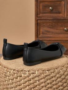 MonaNise 女士尖头时尚低帮鞋，户外休闲装，秋季，紫色，香槟色高端质感，红色，百搭，黄色，舒适黑色乐福鞋 - 黑色 - 查看 7