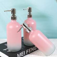 16盎司可重复使用渐变粉色玻璃皂液器，无香型可灌装洗手液瓶，适用于浴室和厨房 - 粉色 - 查看 7