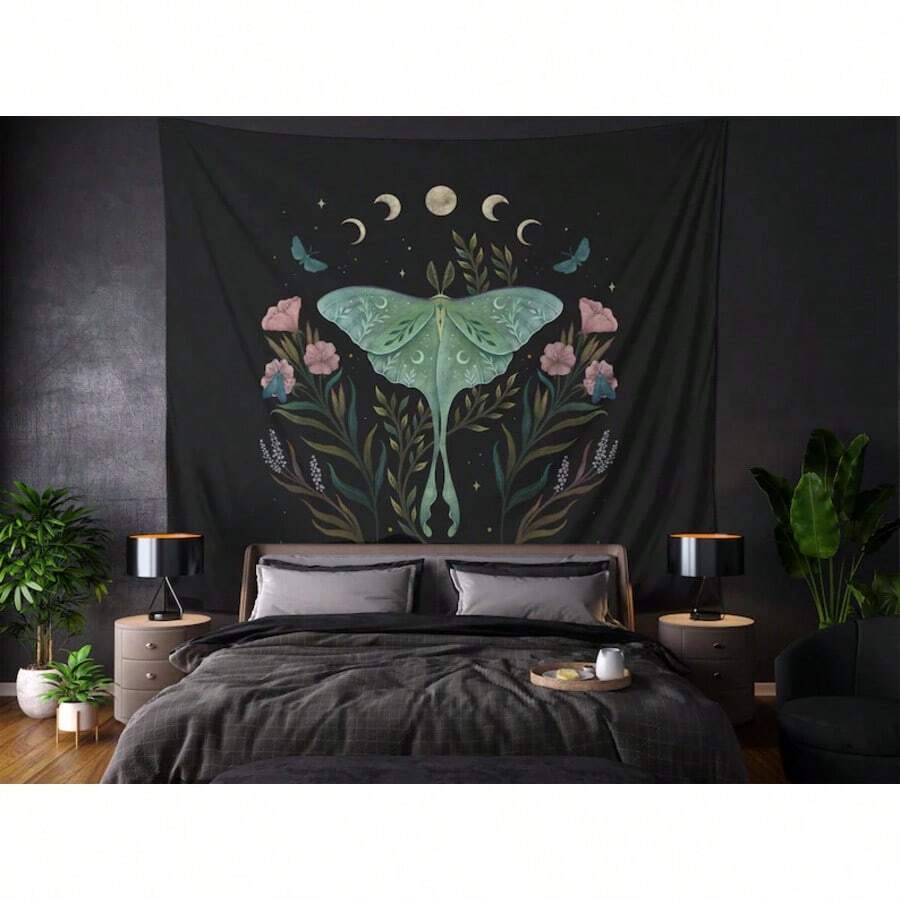 Luna And Forester Indoor Wall Tapestries, Boho Wall Hanging, Moon Phases Tapestry, Luna Moth Wiccan Home Decor, Dorm Room Decor - A - 查看 1