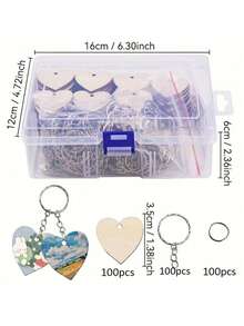 1盒100件/套DIY心形木质钥匙扣吊坠套装，未完成的钥匙扣吊坠礼品套装，含钥匙圈 - 长方形木块，适用于钥匙扣手柄制作，可用于钥匙扣装饰、DIY吊牌、行李箱装饰、节日DIY，用途广泛，坚固耐用，可爱精致，亦可作为生日/毕业礼物（10/20/30件/包 - 30/60/90件）。 - 杏色 - 查看 3