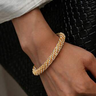 1 pieza Brazalete de lujo totalmente con cristales, joyería exquisita para mujeres