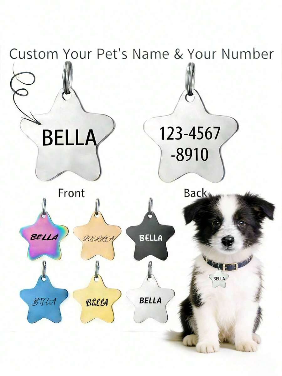 Customized Pet ID Tag, Cat & Dog Tag, Personalized Cat & Dog Puppy Pet Name Pendant, Collar Pendant, Pet Accessory Skeleton Paw Print Pendant, Perfect Pet Gift, Suitable For Outdoor, Wedding And Party, Prevent Pet Loss! - 彩色 - 查看 1