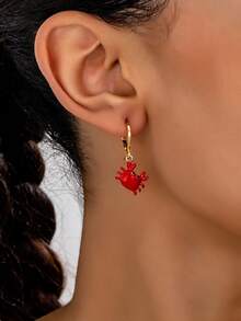 一对造型奇特的螃蟹卡通耳环，可爱时尚的女士耳环 - 紅色 - 查看 3