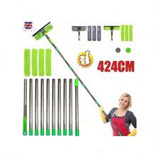 Telescopic Extendable Window Cleaner Equipment Glass Cleaning 4.5m Squeegee UK - Green - View 7