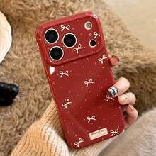 Kavenfort 枫糖红杏点极简蝴蝶结手机壳，兼容苹果 17 英寸、16 英寸 Pro Max 和 15 英寸手机，防震，全包软壳，14 英寸手机壳 - 楓糖紅 - 查看 2