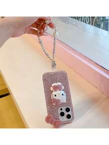 SANRIO Ốp điện thoại sang trọng, mới lạ, cao cấp dành cho nữ, hình mèo 3D đính đá và nơ, kèm dây đeo, tương thích với iPhone 17 Pro Max/17 Pro/17/16 Pro Max/16 Pro/16, 15 Pro Max/15 Pro/15, 14 Pro Max/13/11/12, món quà sinh nhật thanh lịch và thời trang. - Hồng - Xem 3