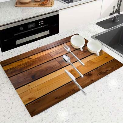 1 Stück Holzmaserung Mehrzweck Saugmatte, Polyester wasserdichte Arbeitsplatte Schutzauflage für Küche, Esszimmertisch, Geschirrtrocknung, Waschmaschine, Kaffeemaschine, Badezimmer Waschtisch, Küchen-Essentials, Partyzubehör