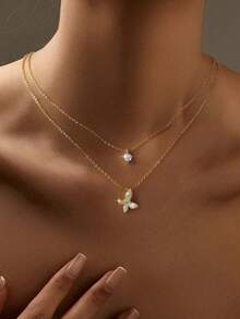 1pc Elegant Double-Layer Butterfly Necklace, S925 Sterling Silver Women's Delicate Necklace, High-End Jewelry Gift, Party/Birthday/Date Night Essential