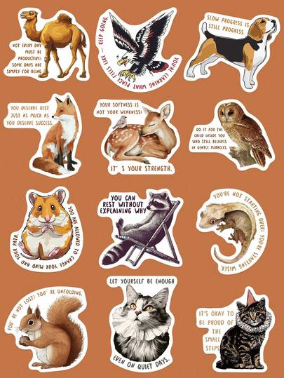 50枚 中世風インスピレーショナルクォーツ ステッカー、漫画動物デカールステッカー ノート、ラップトップ、冷蔵庫、本、車の装飾に