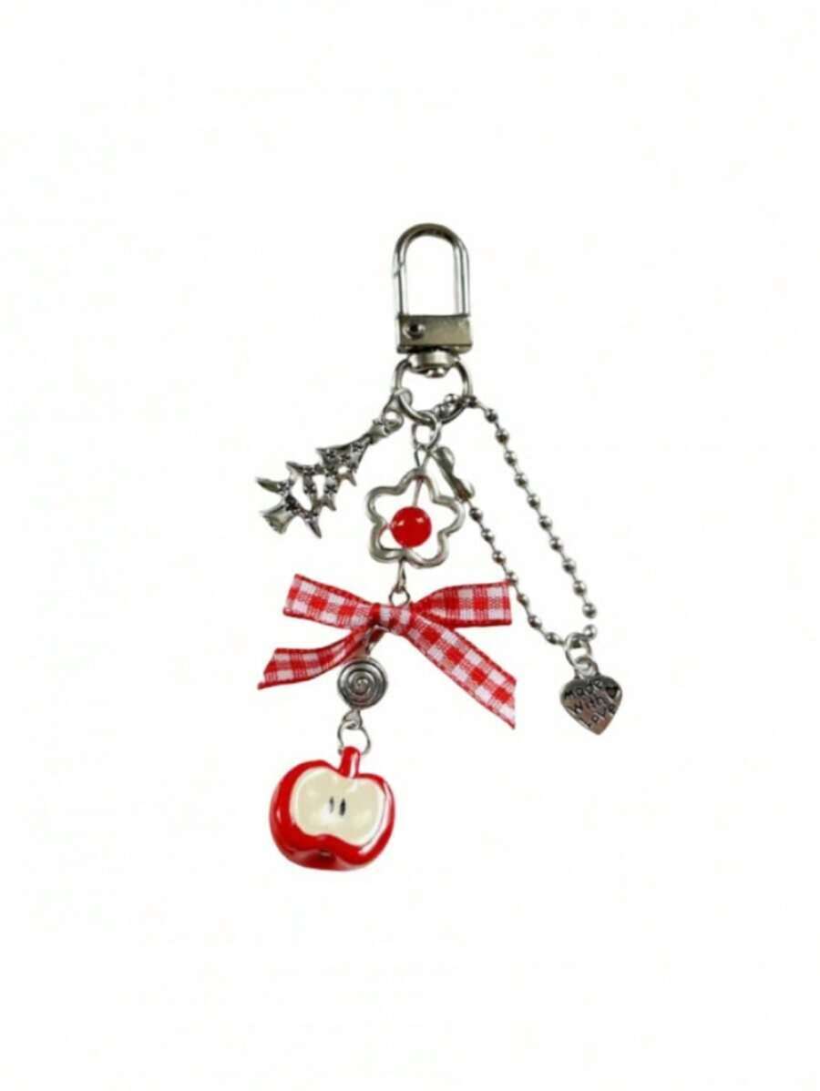 1pc Adorable Red Apple Bow Keychain Goth Y2K  Style Sweet Gift For Teen Girls Perfect Car Accessory School Bag Pendant Fun Christmas Ornament - Nhiều màu 2 - Xem 1