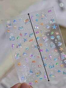 1片新款果冻贝壳美人鱼和海星可爱韩版美甲贴纸，美甲贴片，美甲配件，美甲装饰 - 彩色 - 查看 4