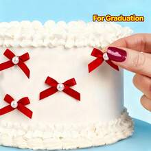 优雅的红色蝴蝶结蛋糕装饰，适用于生日、婚礼、情人节、毕业典礼等各种场合。 - 彩色 - 查看 5
