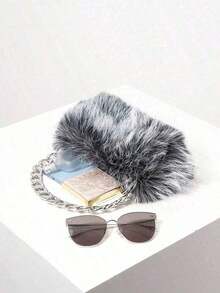 Solid Fuzz Soft Candy Color Chain Satchel Bag, Y2K Style Women Shoulder Bags, Cute Charm Clutch, Holiday Party Dress, Random Pattern Fur Purse, Halloween Purse Fancy Party Halloween Fashion & Gothic Fashion, New Arrival Fur Bag Women - Gray - View 7