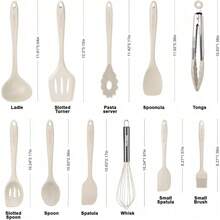 Kitchen Utensil Set - 11 Cooking Utensils - Colorful Silicone Kitchen Utensils - Nonstick Cookware With Spatula Set - Colored Best Kitchen Tools Kitchen Gadgets (Khaki) - Khaki - View 2
