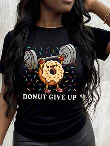 Donut Lifting Weight Fun Summer Short Sleeve T Shirt - Black - View 1