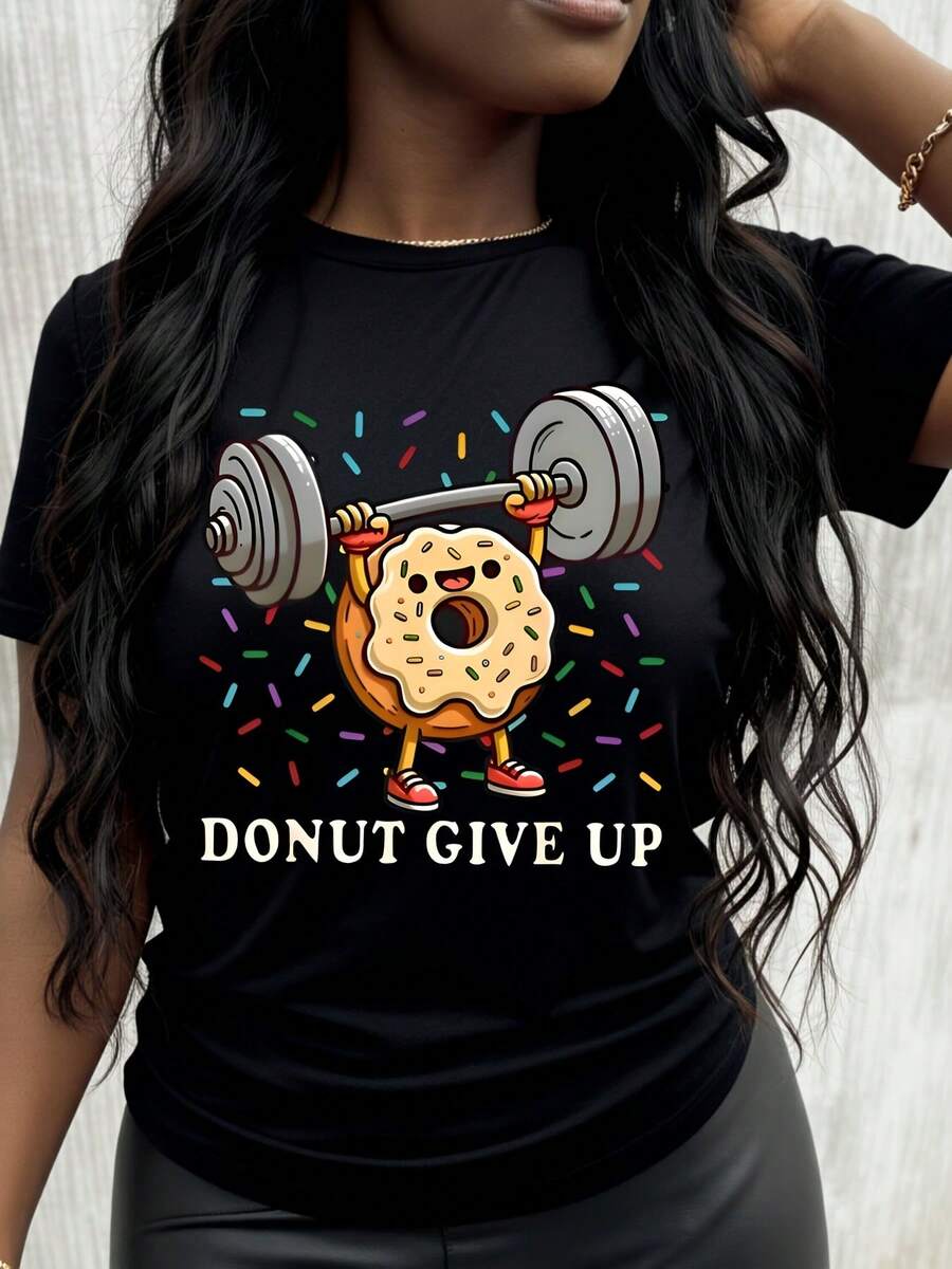 Donut Lifting Weight Fun Summer Short Sleeve T Shirt - Black - View 1
