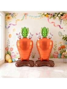 2个/套 119厘米巨型胡萝卜造型铝箔气球，适合复活节主题气球装饰 - 彩色 - 查看 3