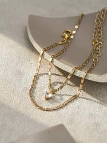 2pcs/Set Valentine's Day/Mother's Day Girl's Fashion Minimalist Heart-Shaped Copper Pendant Multilayer Bracelet Jewelry Gift