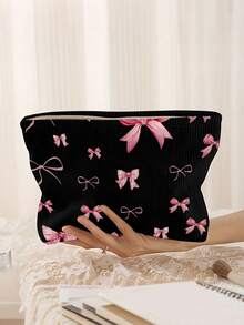 蝴蝶結印花化妝包 旅行盥洗用品收納袋 輕量款 適合美容愛好者、姊妹、學生、成人、朋友 隨機印花 - 彩色 - 查看 10