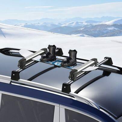 Ski & Snowboard Roof Rack, Carry Up To 4 Pairs Of Skis Or 2 Snowboards, 2 PCS Aluminum Universal Car Roof Rack With Lock & Rubber Padding, Carrier For Fishing Rod, Fit Most Slotted Crossbars