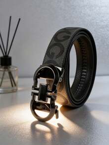 男士奢华商务皮带，几何图案合金自动扣皮带，饰有字母G印花，长度120厘米，可裁剪，适合搭配短裤、长裤、牛仔裤、西装，是送给男友或父亲的绝佳礼物。 - 彩色 - 查看 9