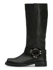 Women's Knee High Boots Slip On Riding Boots, Buckle Boots For Women, Sexy Squared Toe Low Chunky Heel Tall Motorcycle Boots Dance Party Booties - màu đen - Xem 9