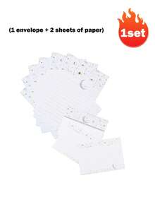 Bộ giấy viết thư kèm phong bì gồm 27 tờ, thiết kế họa tiết sao và trăng, dòng sản phẩm Flashing Series, giấy viết thư 8.5 x 6 inch. - Nhiều màu - Xem 11