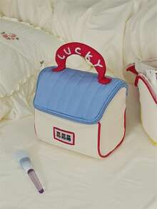 Süße hausförmige Kosmetiktasche für Frauen, handgehalten gesteppt mit Glücksbuchstaben - Verschiedenfarbig - Übersicht 7