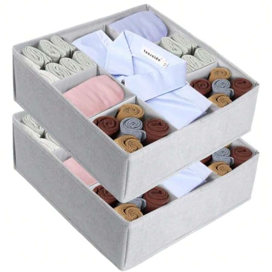 CYPN2 Piezas Organizador de Cajones para Ropa Interior Calcetines Brasier Organizador de Armario con Metralla Redimensionable GrisFadhion - 219706252 - Ver 1
