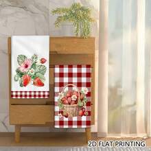 2pcs Strawberry Basket Red White Plaid Kitchen Towels | Decorative Themed Towels, Dish Cloth, Home Decoration, Gift Towels, Polyester, Hand Wash Only - Multicolor - View 5